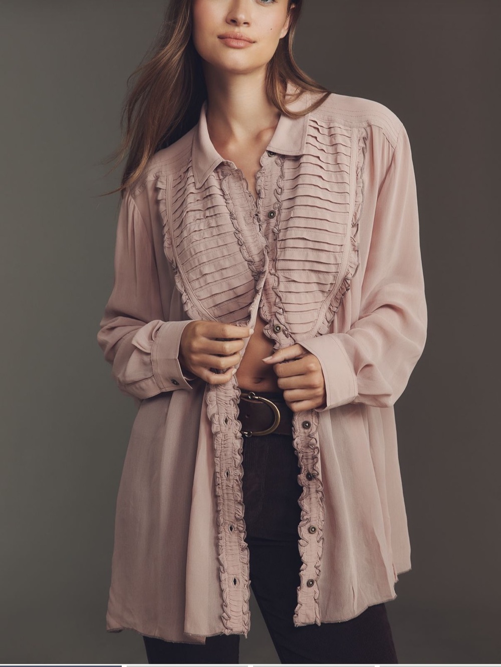 Pilcro Chiffon Buttondown Blouse for Anthropologie - Desert Blush
